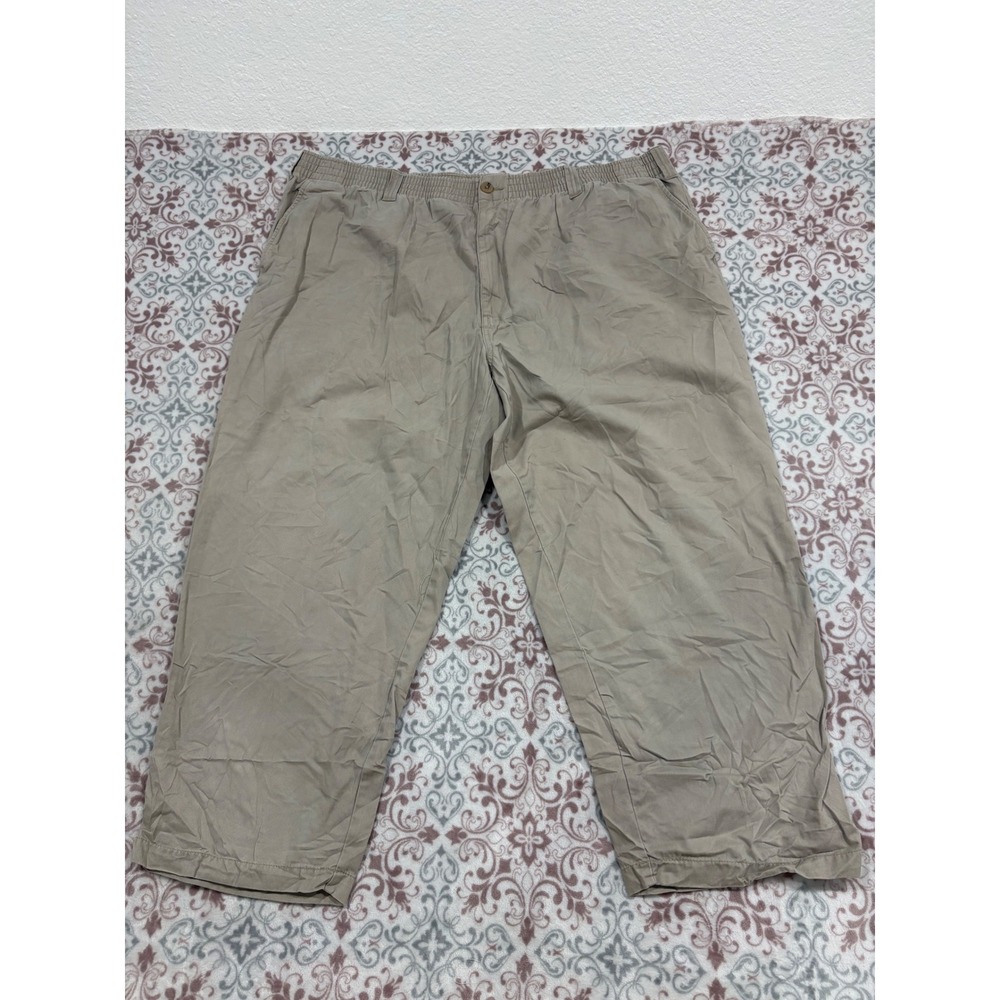 Harbor Bay Mens Khaki Tan Cotton Twill Elastic Waist Casual Pants 2XL 28